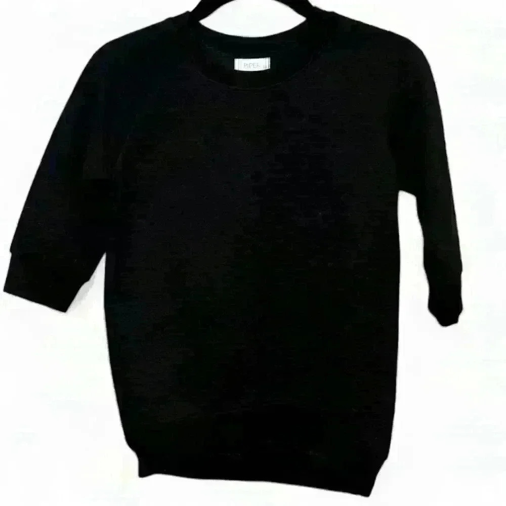 Piper-Girl's Medium Black Quilted Long Sleeve Sweatshirt Casual Relaxed Fit